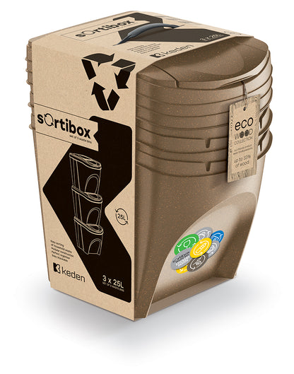 Kosz do segregacji odpadów Sortibox ECO Wood set 3x25l