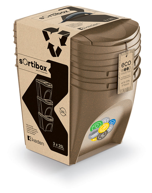 Kosz do segregacji odpadów Sortibox ECO Wood set 3x25l