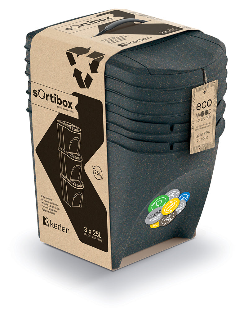 Kosz do segregacji odpadów Sortibox ECO Wood set 3x25l